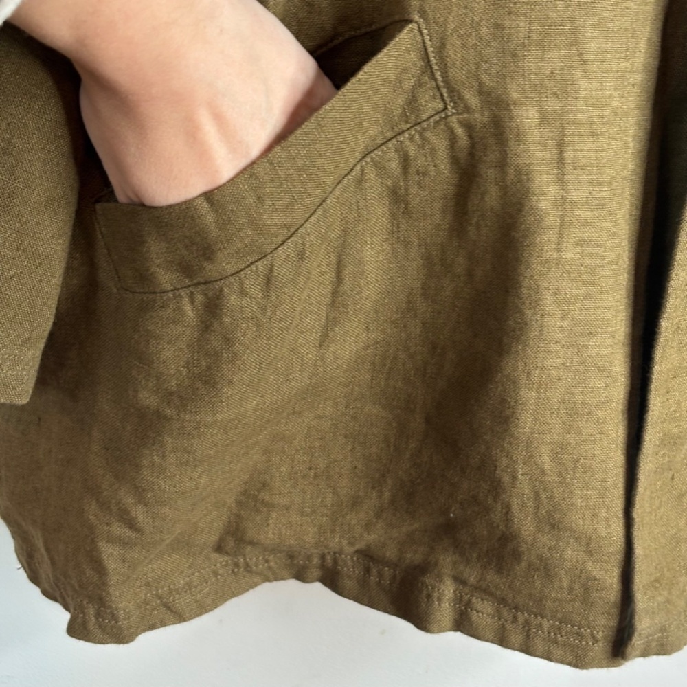 Eileen Fisher Woman 3X 100% Irish Linen Shawl Collar Blazer Jacket Olive Green - Picture 3 of 10